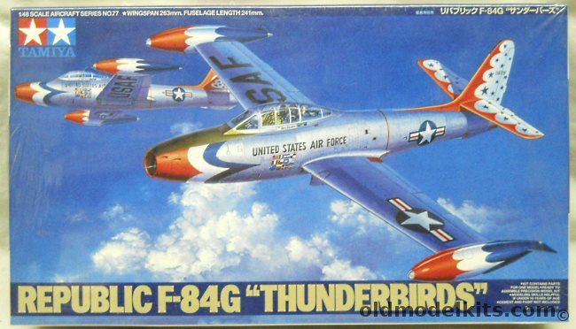 Tamiya 1/48 Republic F-84G Thunderjet Thunderbirds Chrome Plated Version, 61077 plastic model kit